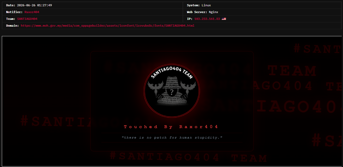 Raxor404 targets the website of Ministry of Health Malaysia