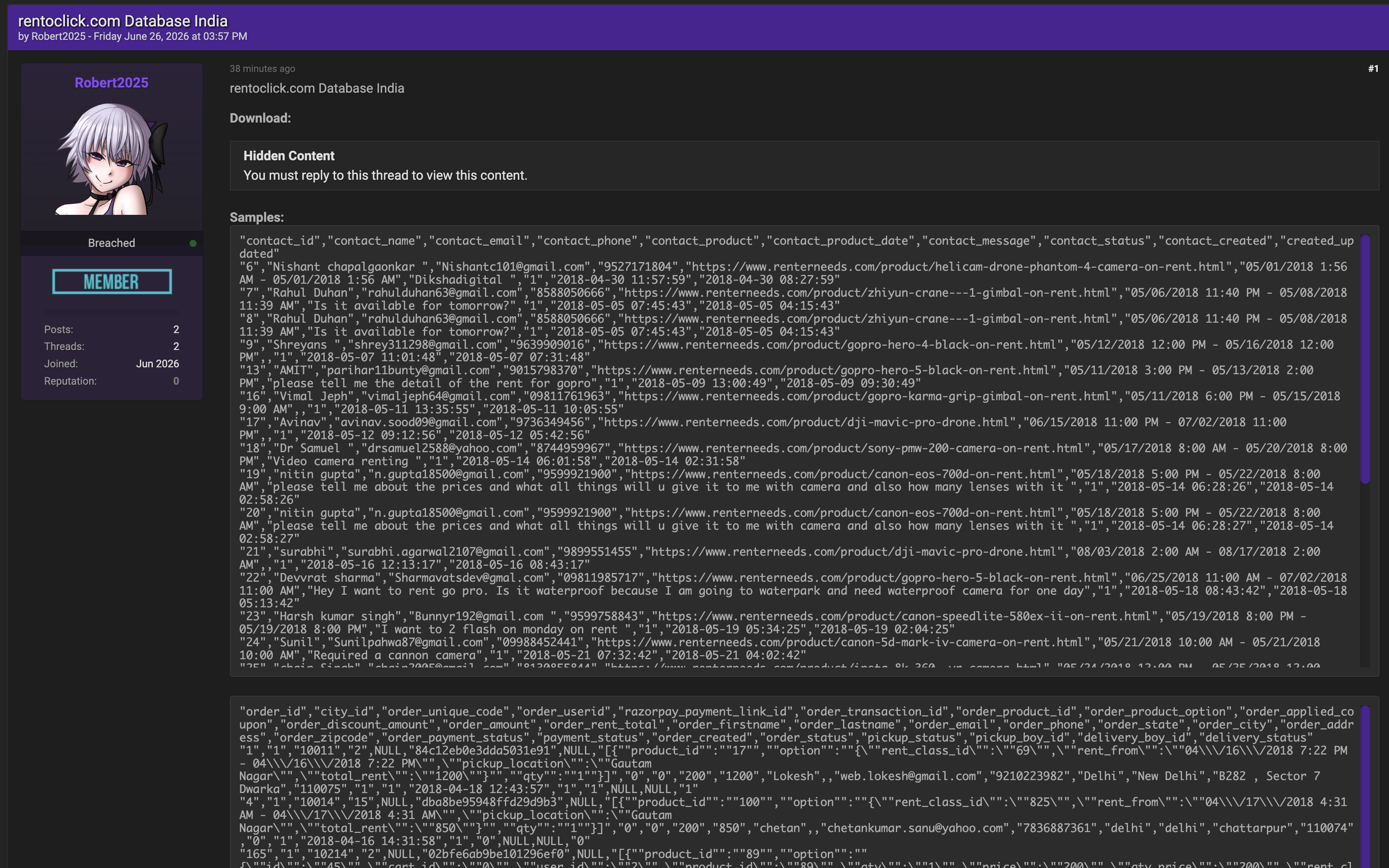 Alleged data breach of Rentoclick