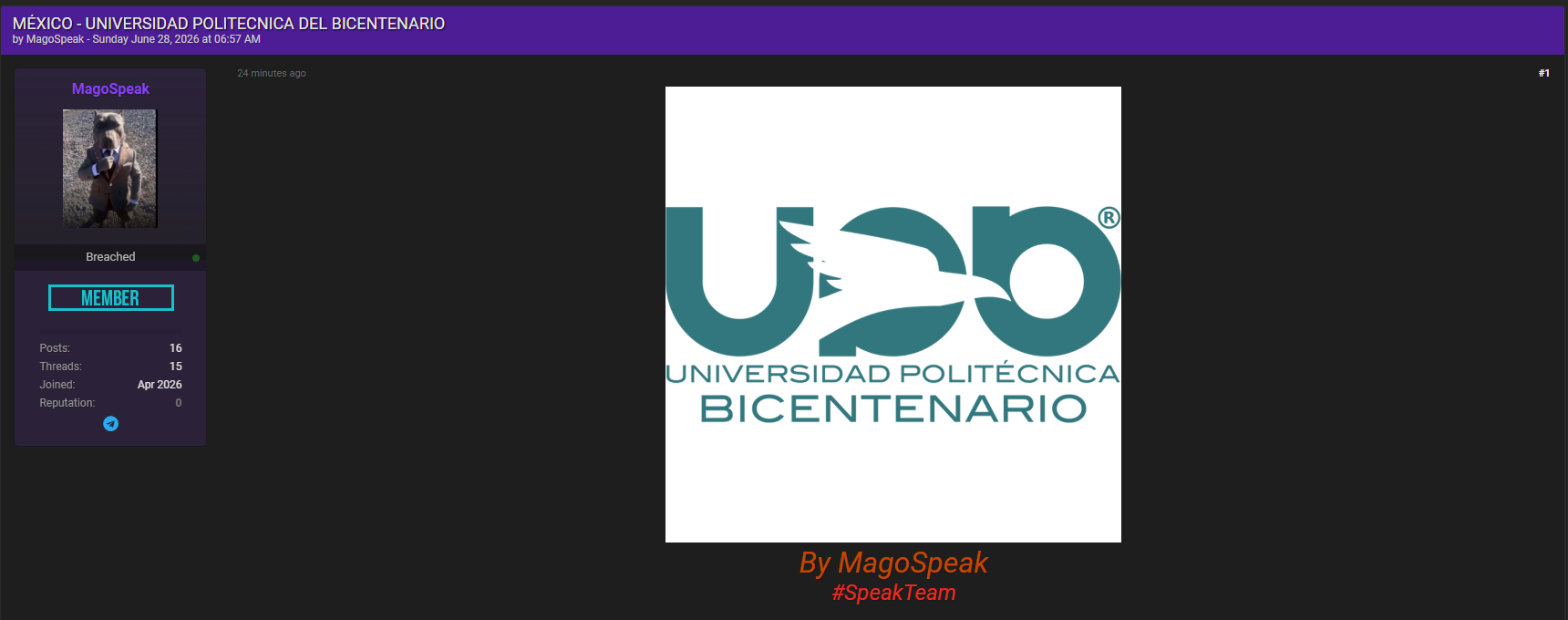 Alleged data breach of Universidad Politécnica del Bicentenario