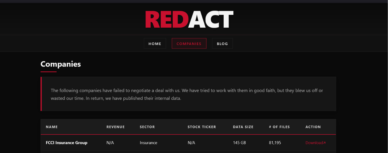 FCCI Insurance Group falls victim to REDACT ransomware