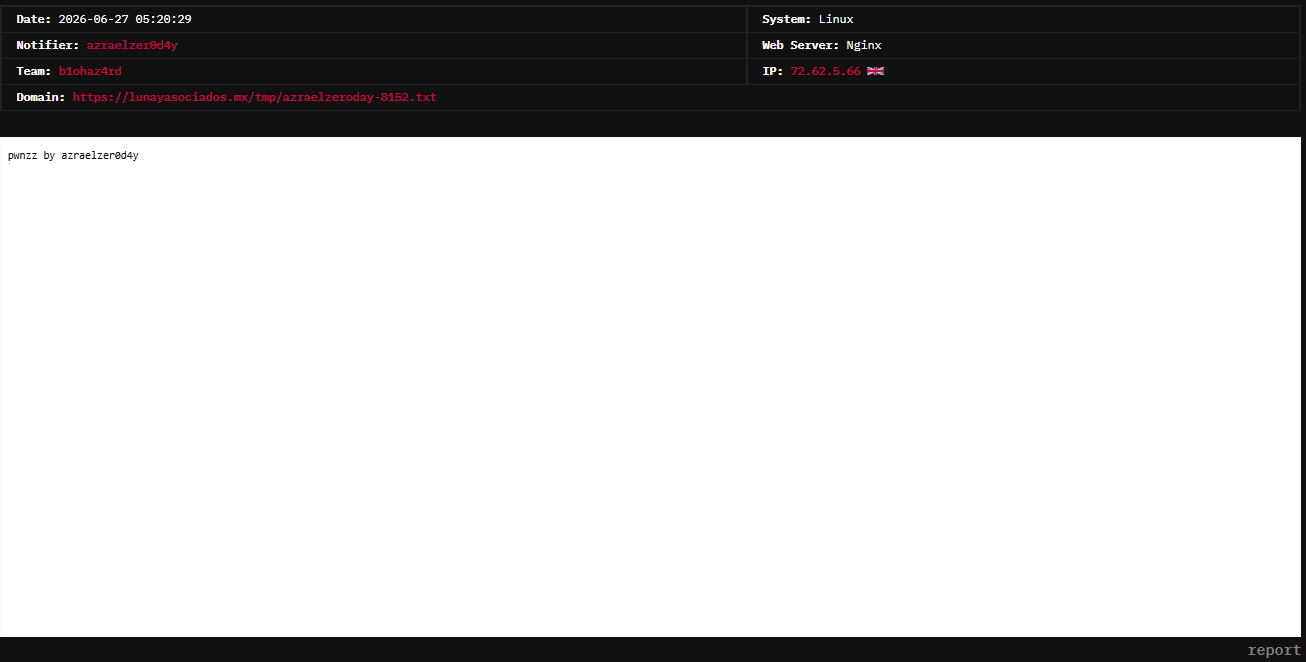azraelzer0d4y targets the website of lunayasociados.mx