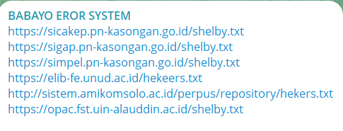BABAYO EROR SYSTEM targets the website of Pengadilan Negeri Kasongan