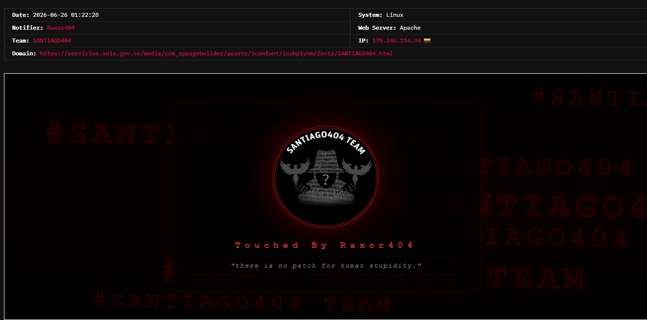 Raxor404 targets the website of District Secretariat of Social Integration, Bogotá