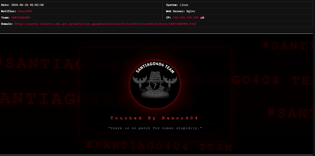 Raxor404 targets the website of Medical Device Authority, Ministry Of Health Malaysia