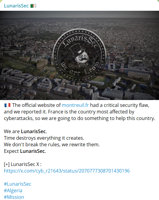 Alleged Vulnerability Leak of City of Montreuil