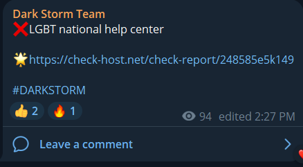 Dark Storm Team瞄准LGBT国家帮助中心网站