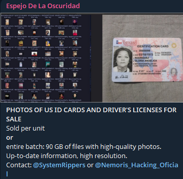 Alleged Sale of US ID Cards and Driver’s Licenses