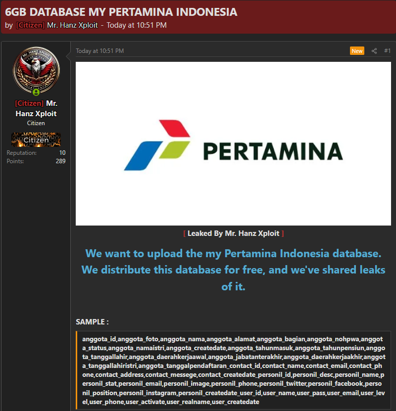 Alleged data breach of PT Pertamina