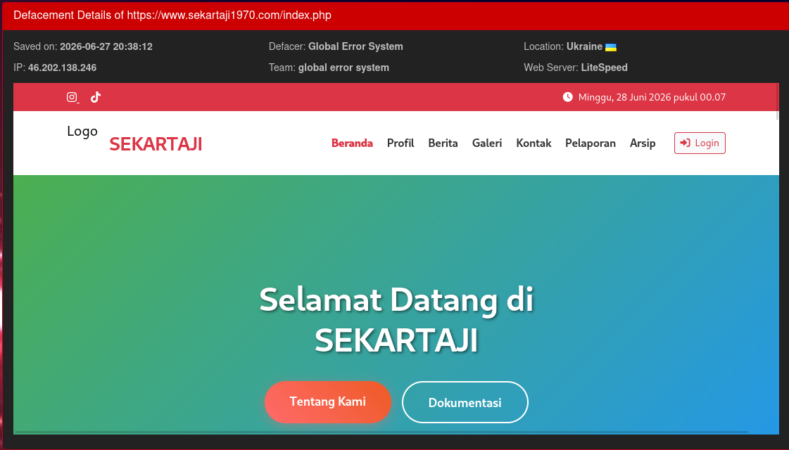 Global Error System targets the website of Sekartaji