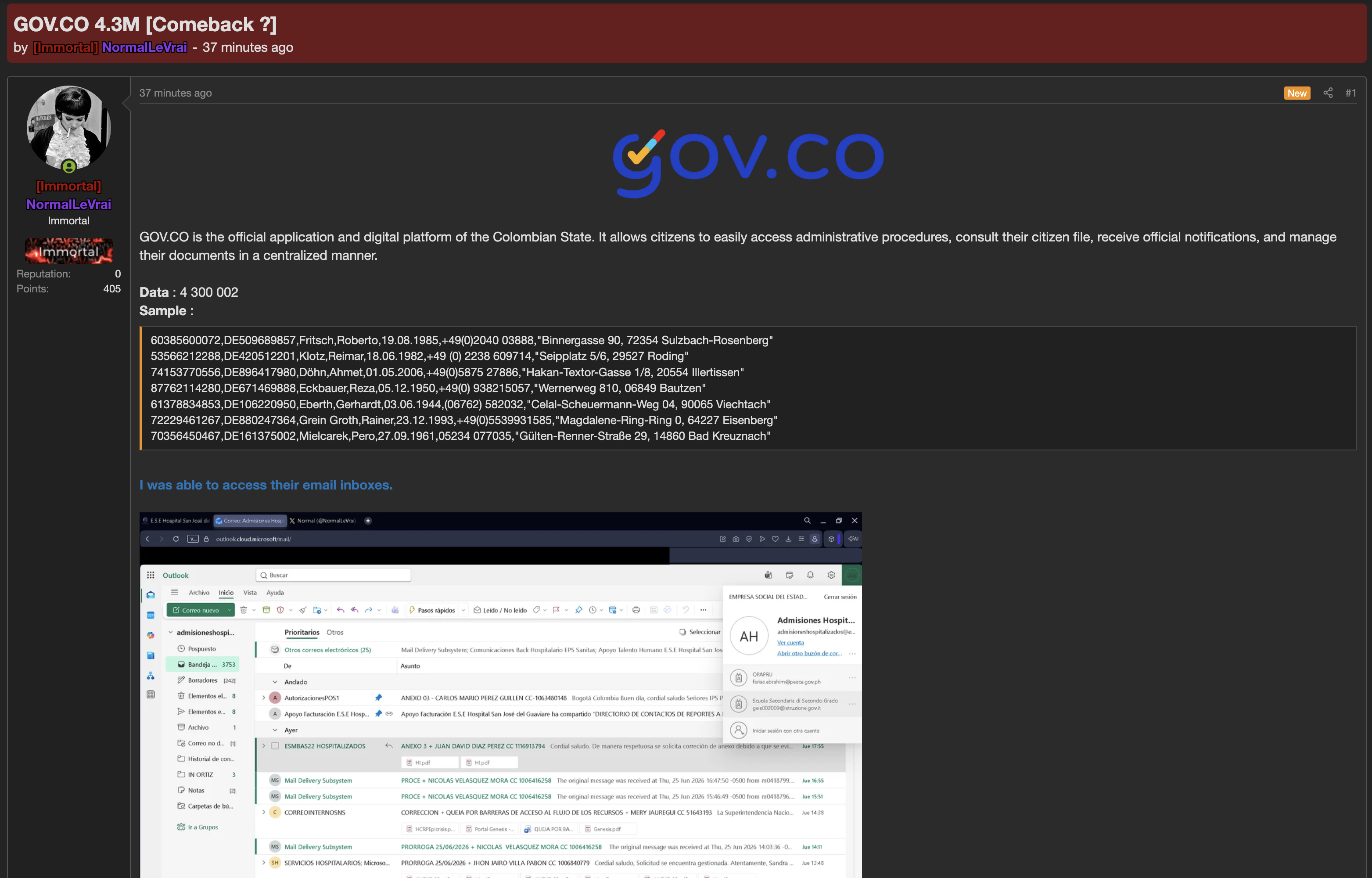 Alleged data breach of Gov.co