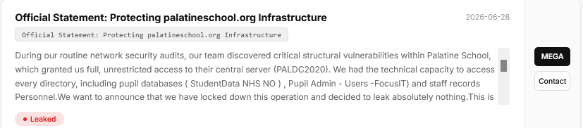 Palatine Primary School falls victim to STORMOUS Ransomware