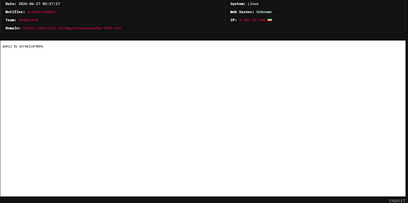 azraelzer0d4y targets the website of braille.ir