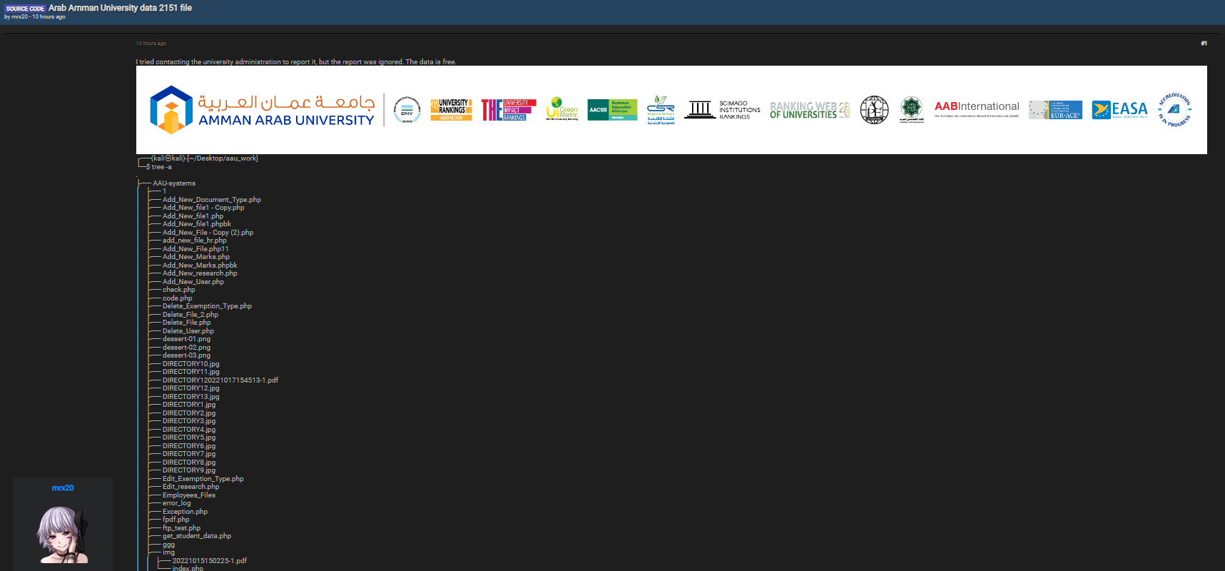 Alleged data breach of Amman Arab University