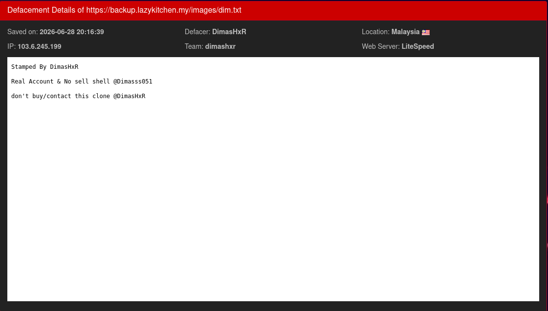 DimasHxR targets the website of Lazy Kitchen