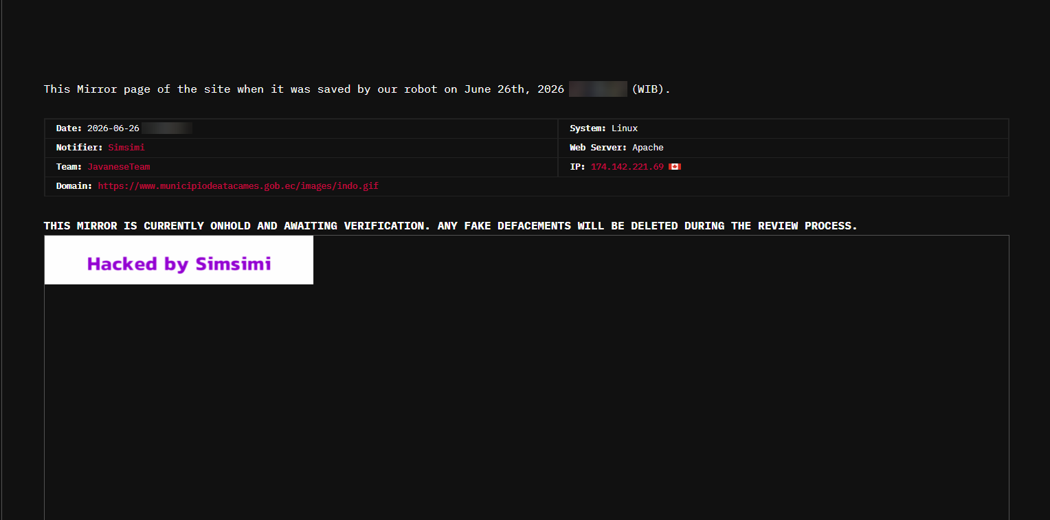 JavaneseTeam targets the website of Atacames City Hall