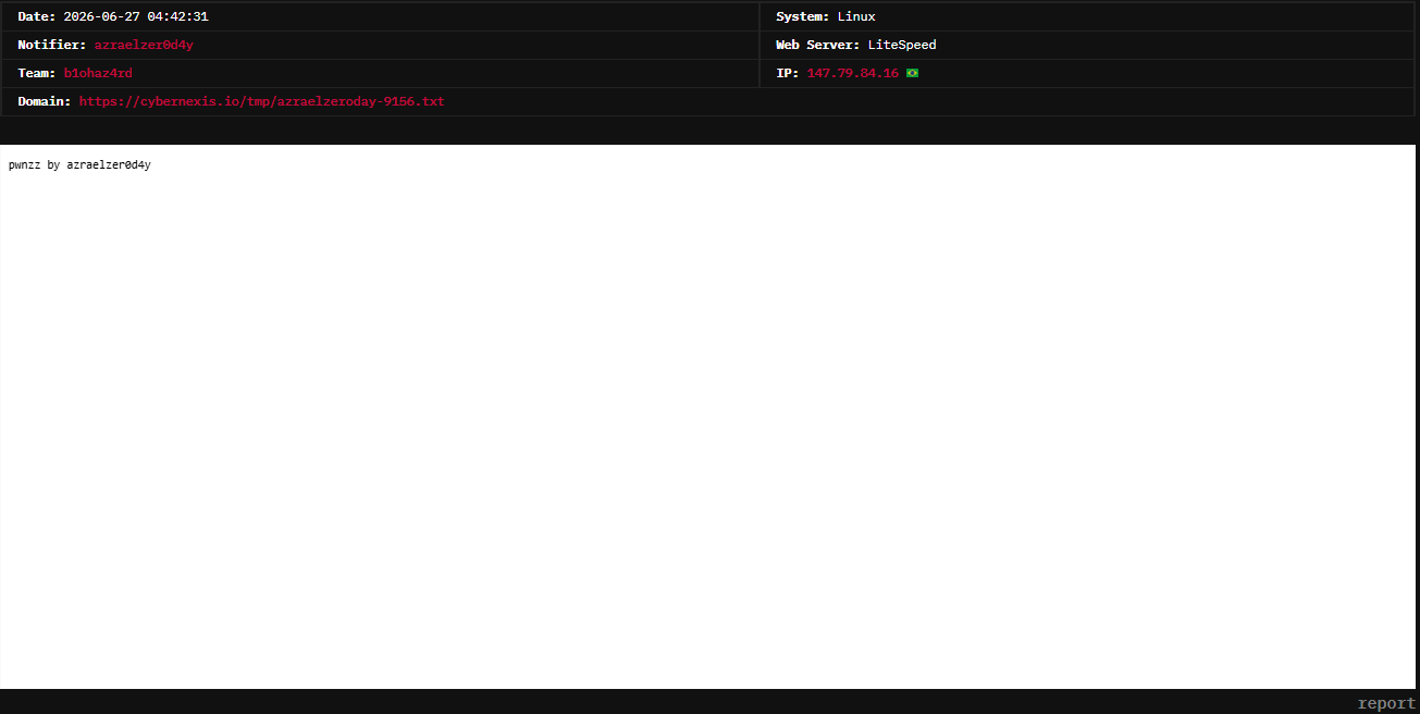 azraelzer0d4y targets the website of cybernexis.io