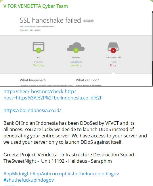 V FOR VENDETTA CYBER TEAM targets the website of Bank of India Indonesia