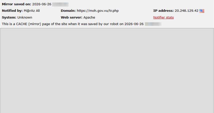 M@rAz Ali targets the website of Ministry of Health (Vanuatu)