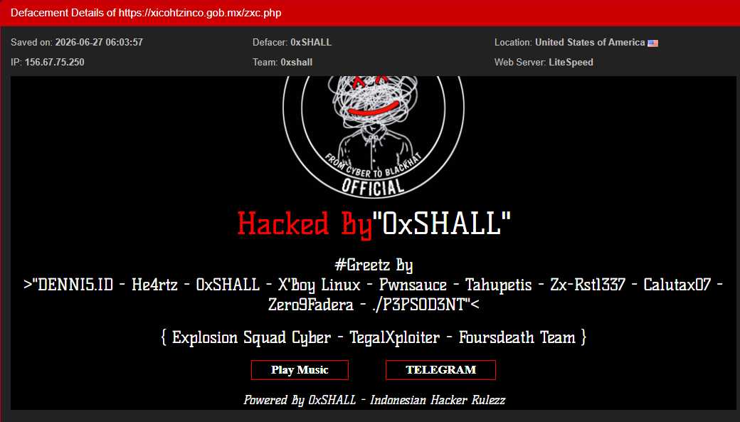 0xSHALL targets the website of xicohtzinco.gob.mx