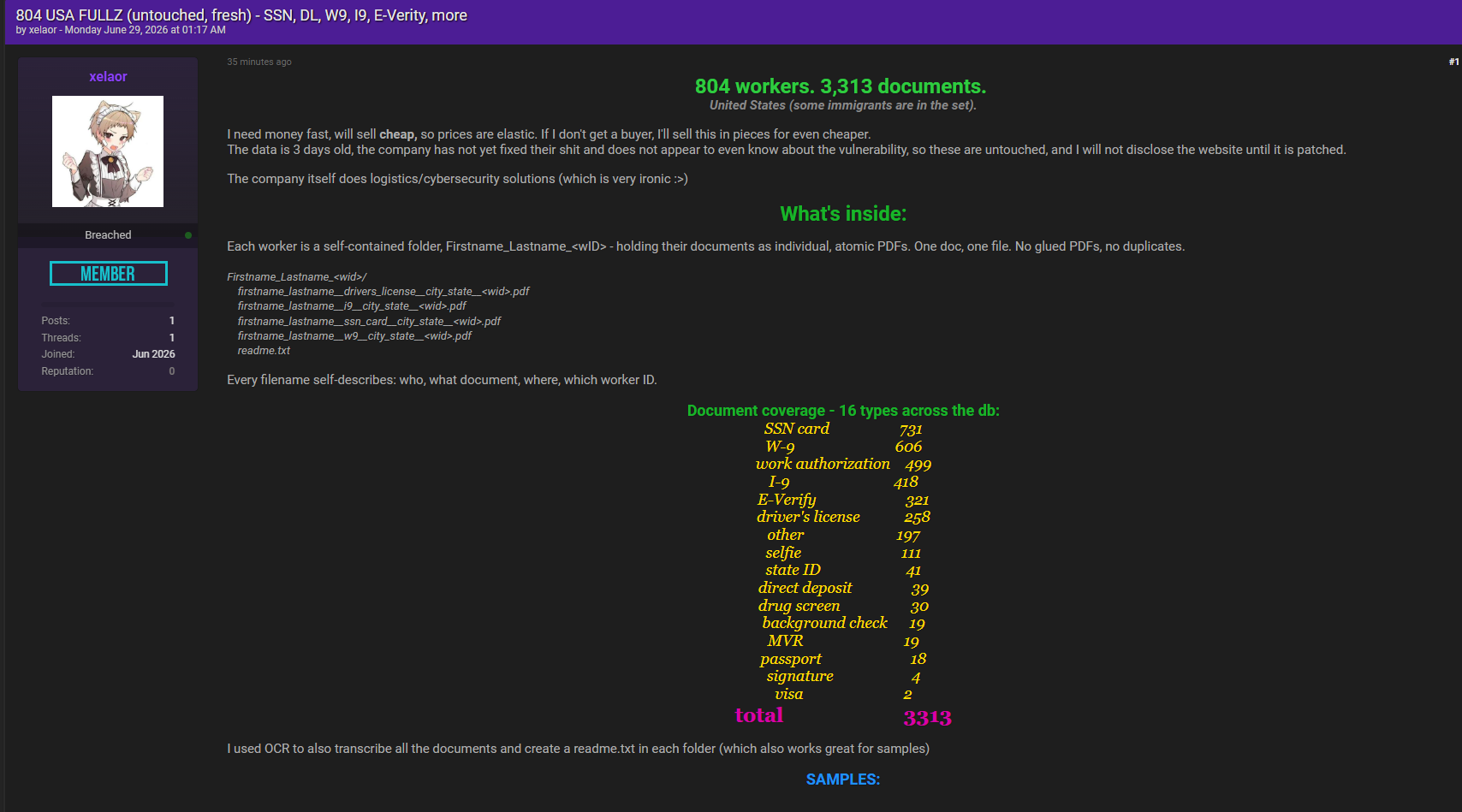 Alleged Leak of U.S Fullz Database