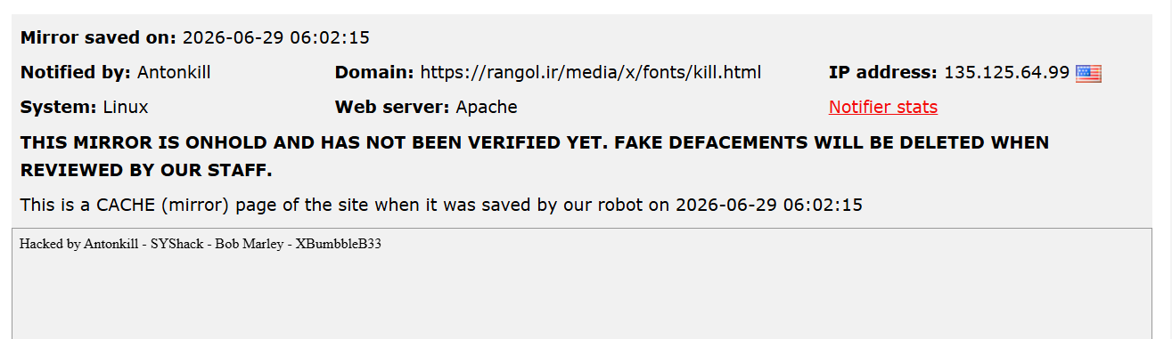 Antonkill targets the website of Rangol Gallery