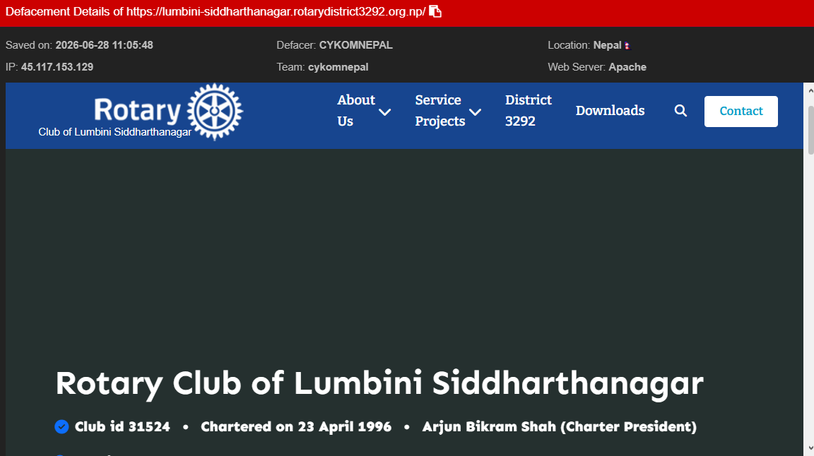 CYKOMNEPAL targets the website of Rotary Club of Lumbini Siddharthanagar
