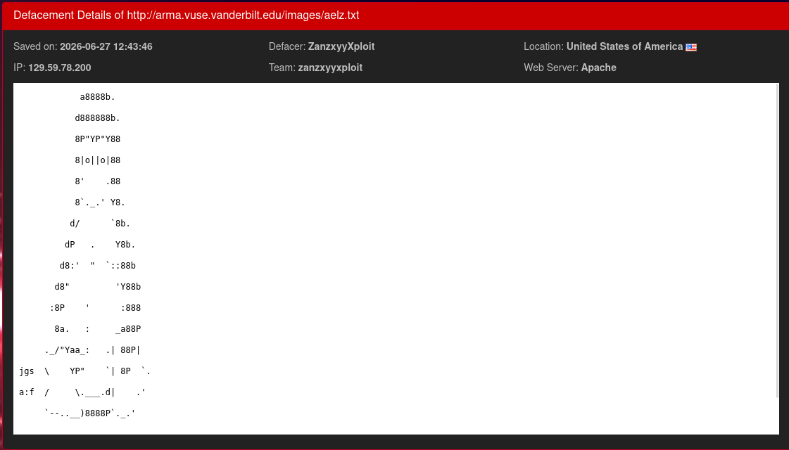 ZanzxyyXploit targets the website of Vanderbilt University