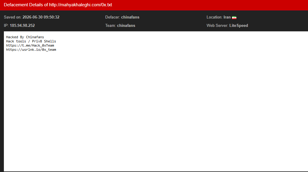 chinafans targets the website of Mahya Khaleghi