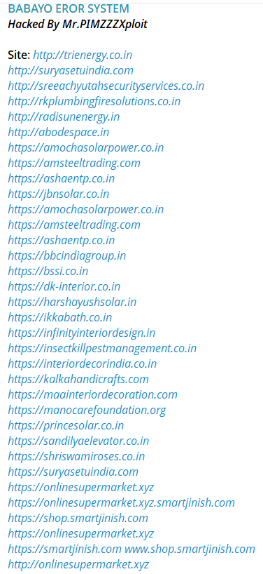 BABAYO EROR SYSTEM targets the website of Harsh Ayush Solar System