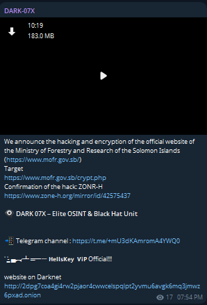 DARK 07x targets the website of Ministry of Forestry and Research, Solomon Islands
