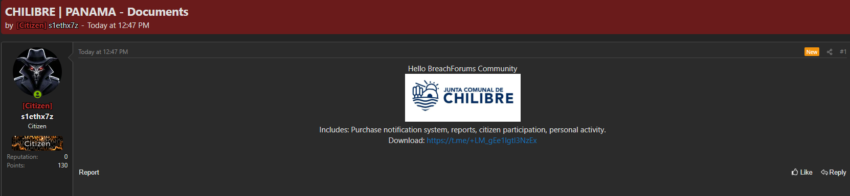 Alleged Leak of Data from Junta Comunal de Chilibre