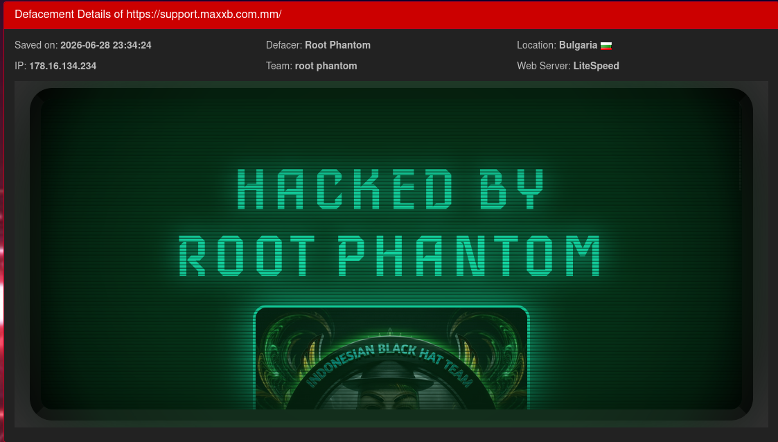 Root Phantom targets the website of MaxxB Fiber Internet