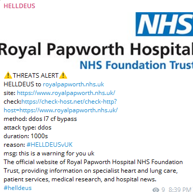 HELLDEUS targets the website of Royal Papworth Hospital NHS Foundation Trust