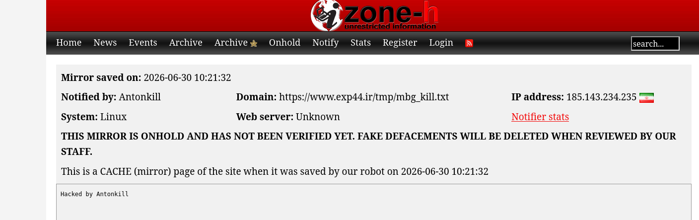 Antonkill targets the website of exp44