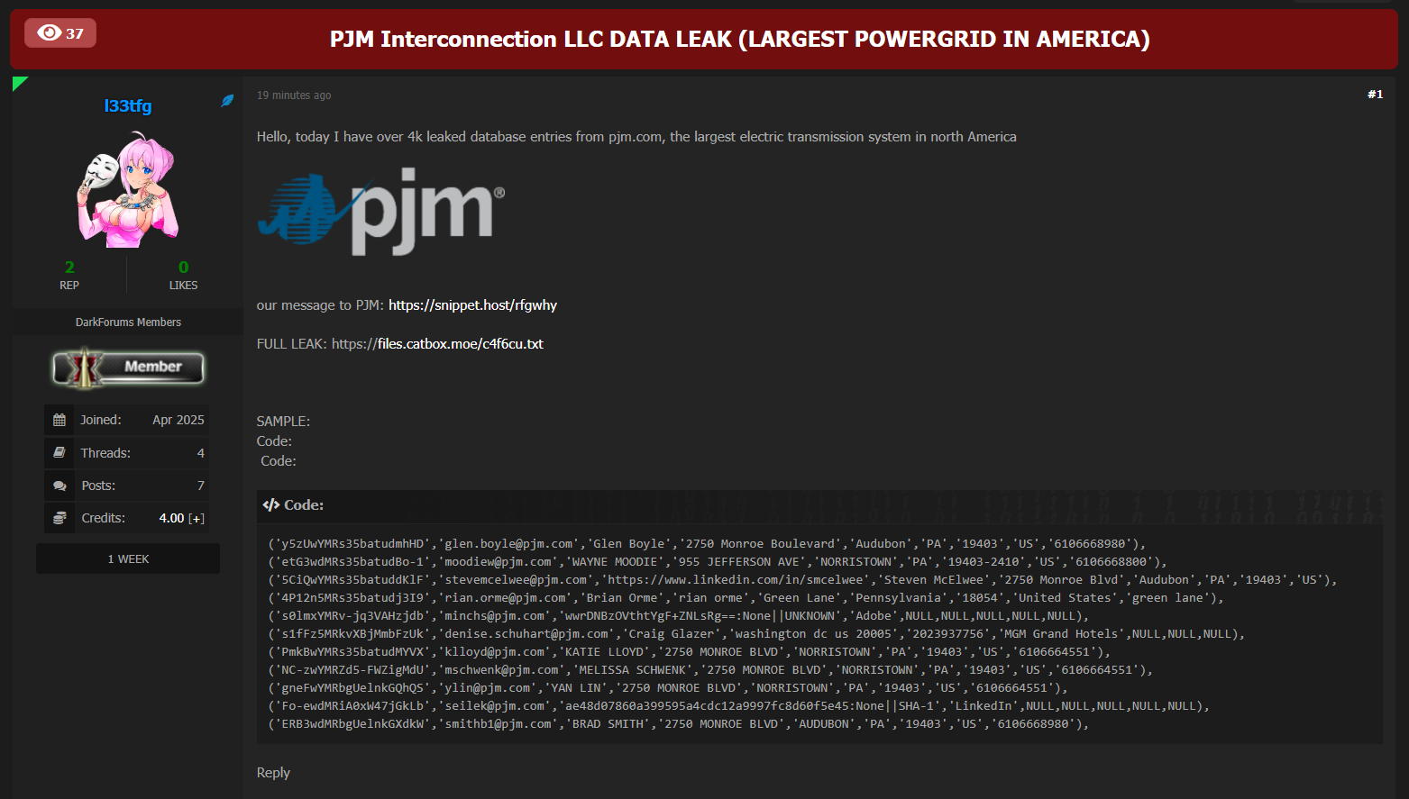 PJM Interconnection涉嫌数据泄露
