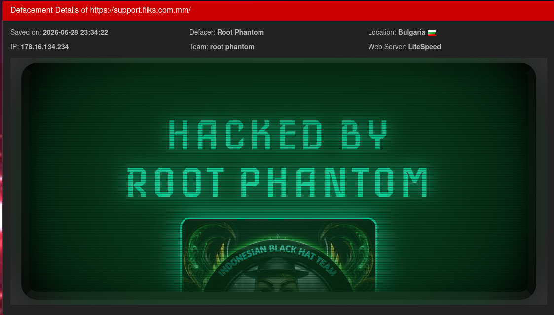 Root Phantom targets the website of Fliks Myanmar