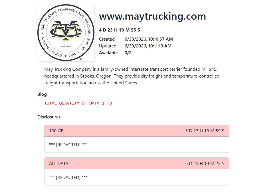 May Trucking falls victim to EMBARGO ransomware