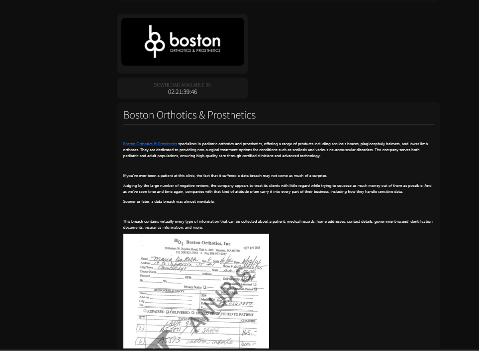 Boston Orthotics & Prosthetics falls victims to ANUBIS ransomware