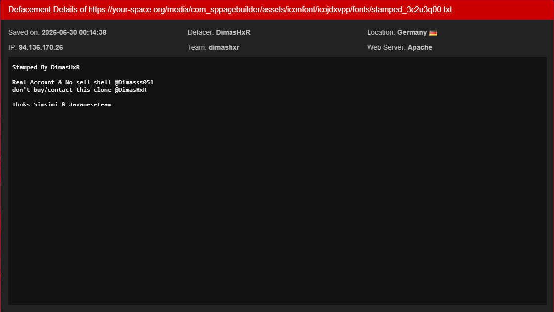DimasHxR targets the website of Your Space