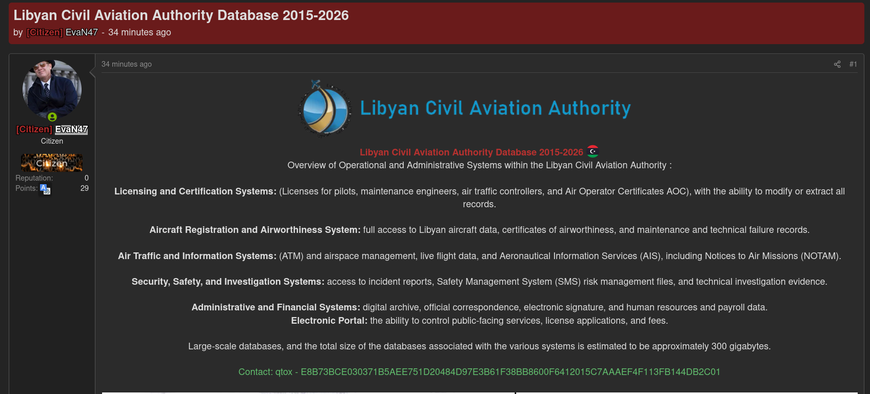 Alleged Data Breach of Libyan Civil Aviation Authority