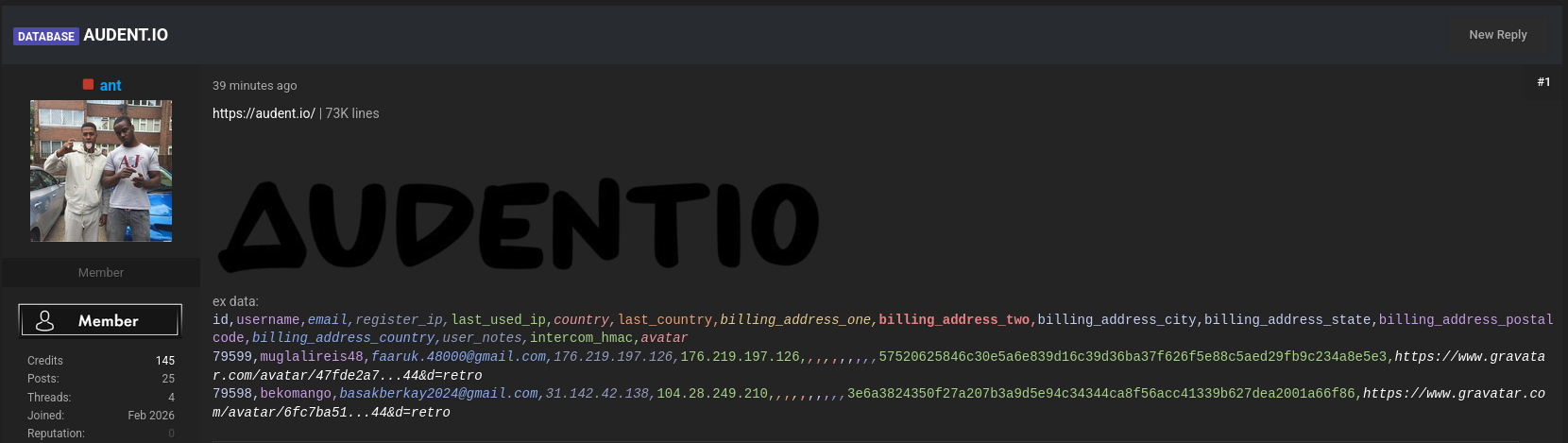 Alleged data breach of Audentio