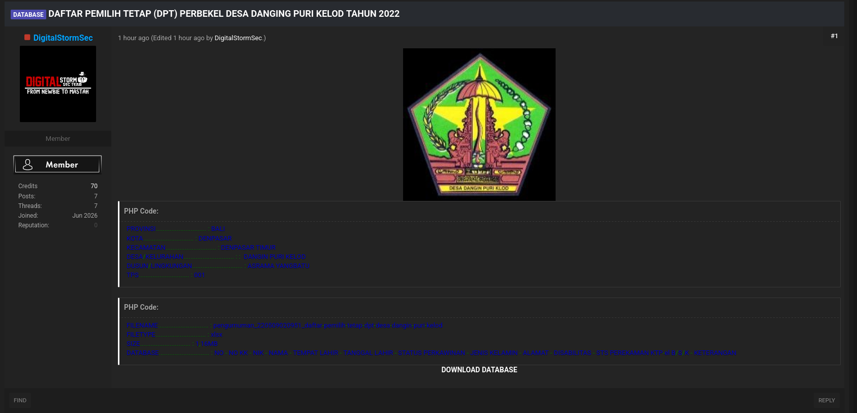 Alleged Data Leak of Desa Dangin Puri Kelod Voter Database