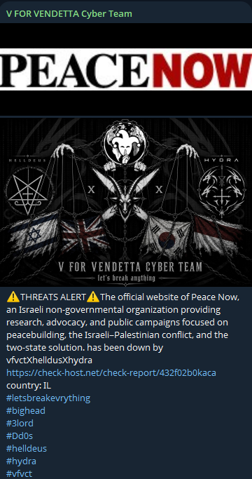 V FOR VENDETTA CYBER TEAM targets the website of Peace Now