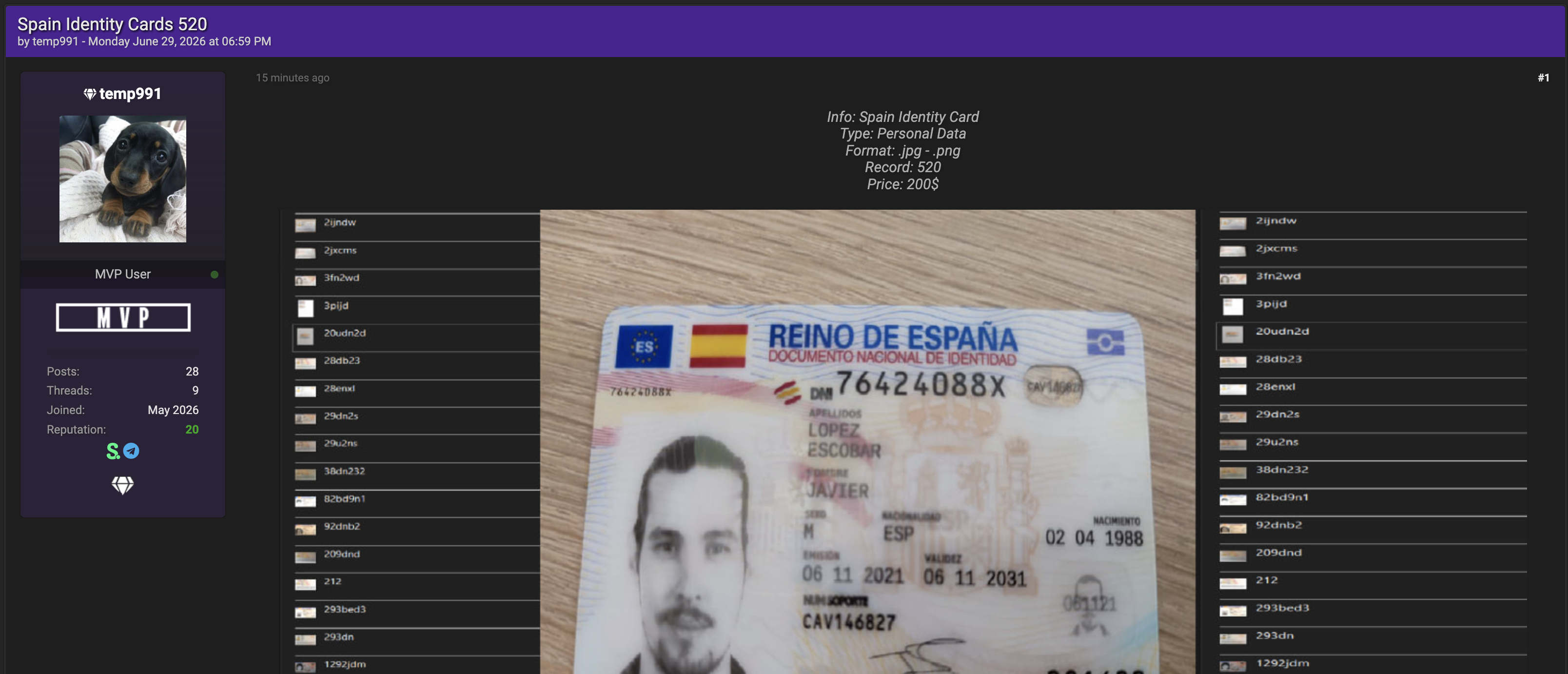 Alleged data leak of Spain Identity Cards From Spain
