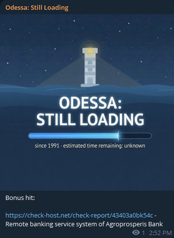 Odessa: Still Loading targets the website of Agroprosperis Bank