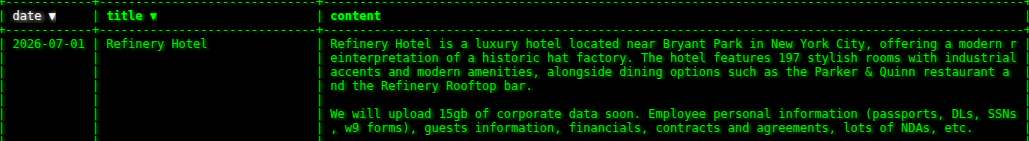 Refinery Hotel falls victim to akira Ransomware